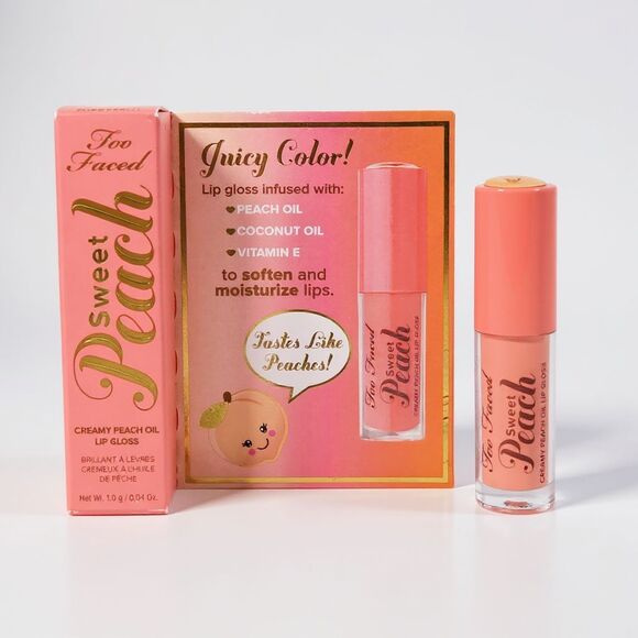 Too Faced Sweet Peach Creamy Peach Oil Lip Gloss Travel Size 1 g / 0.04 oz NIB - Picture 1 of 6